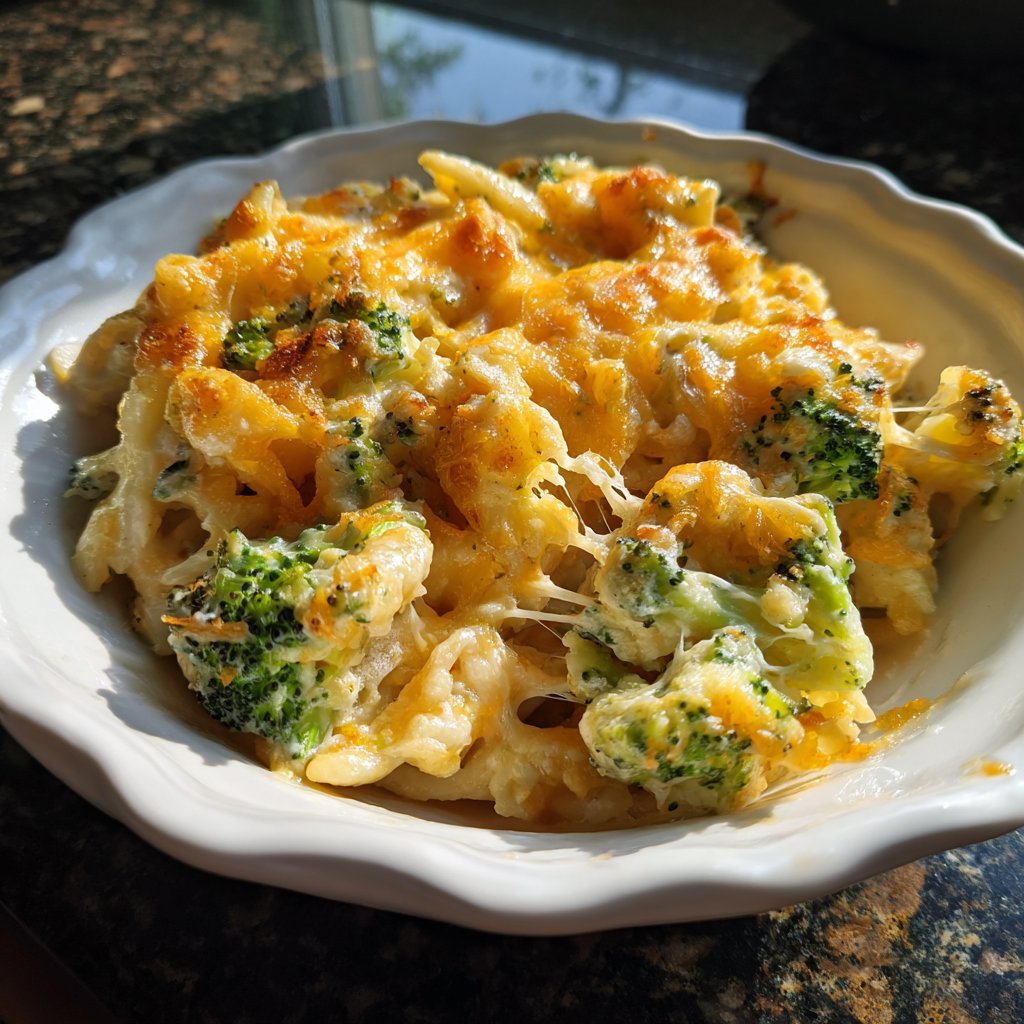 Vegetarischer Nudelauflauf mit Brokkoli