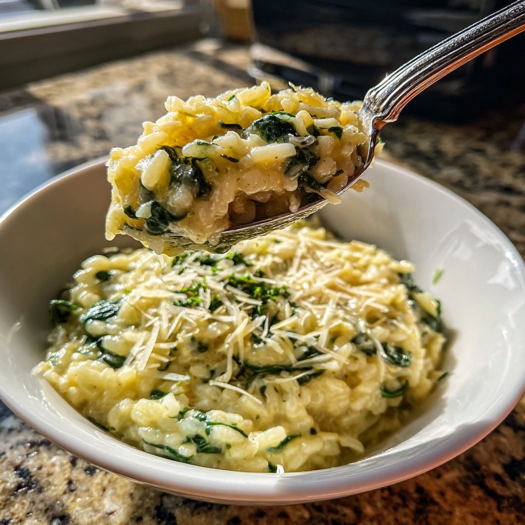 Abendessen mit cremigem Spinatrisotto