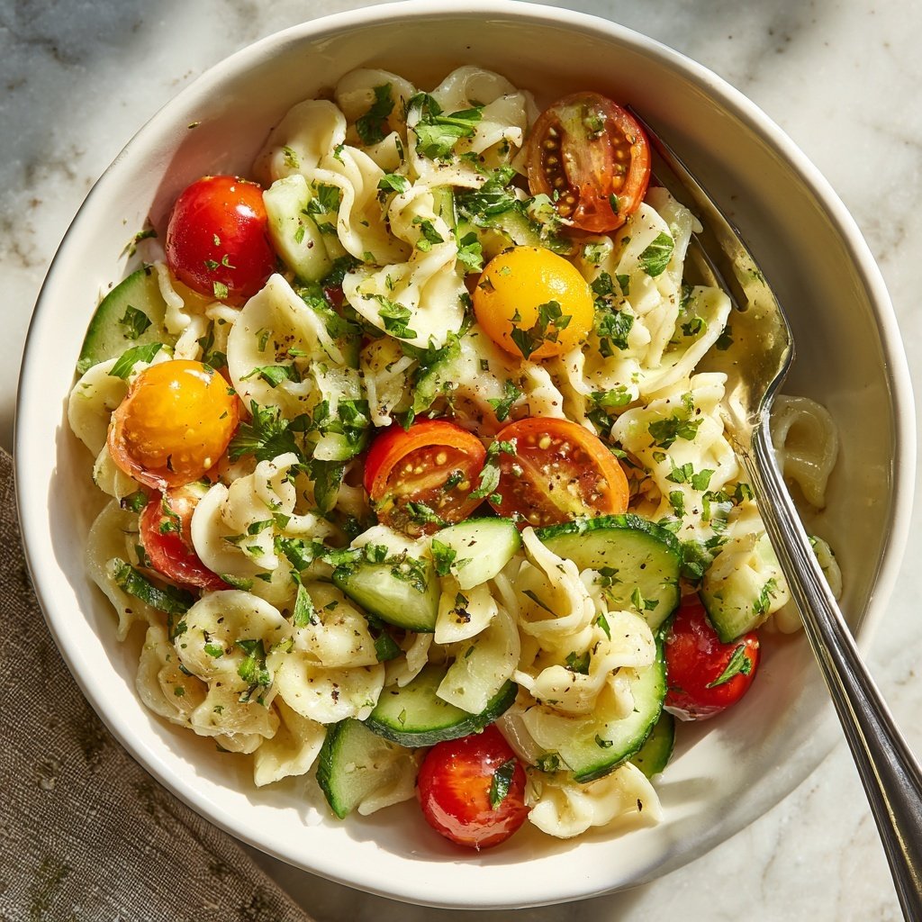 Mediterraner Nudelsalat Mit Gurke