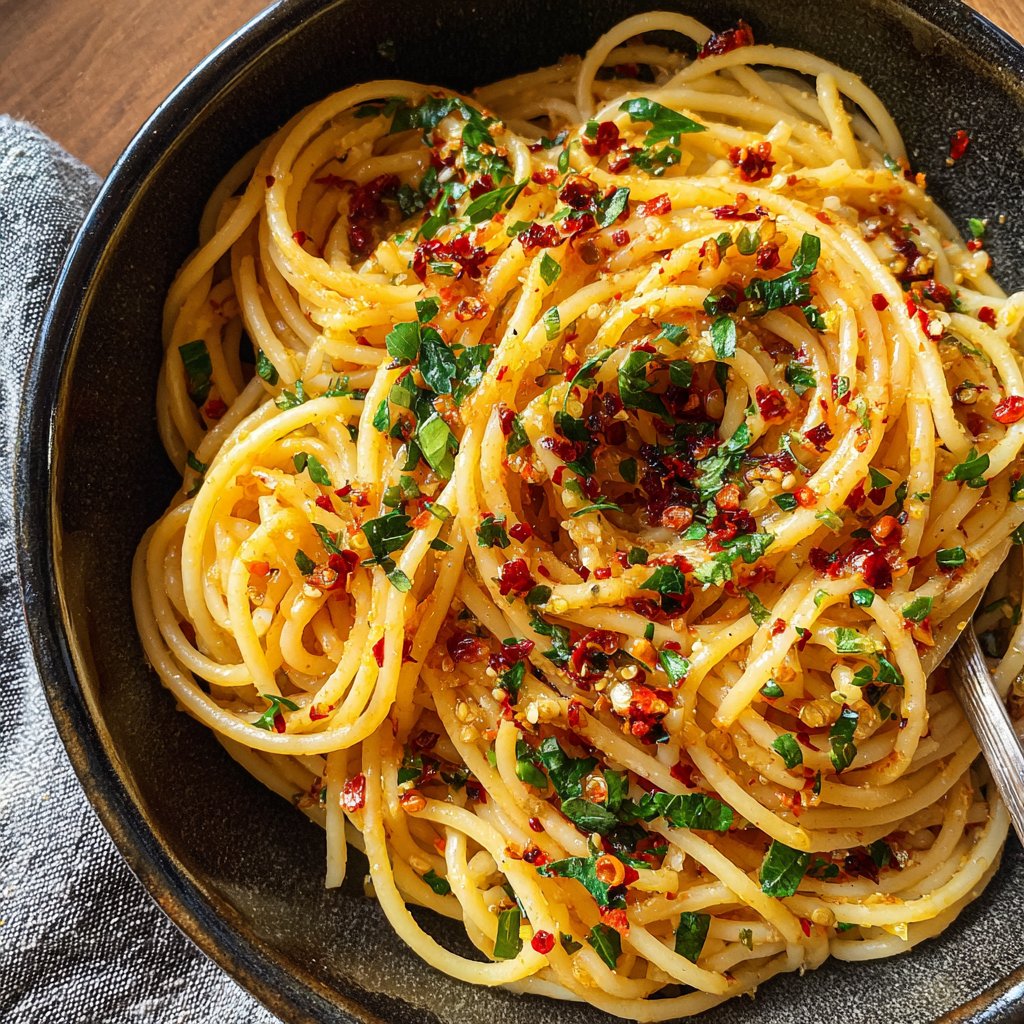 Spaghetti mit Chili und Knoblauchöl