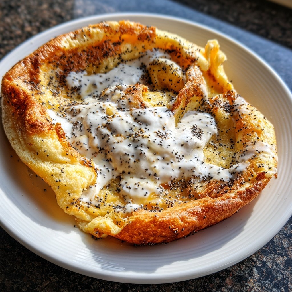 Pfannkuchen mit Mohn und Vanillequark