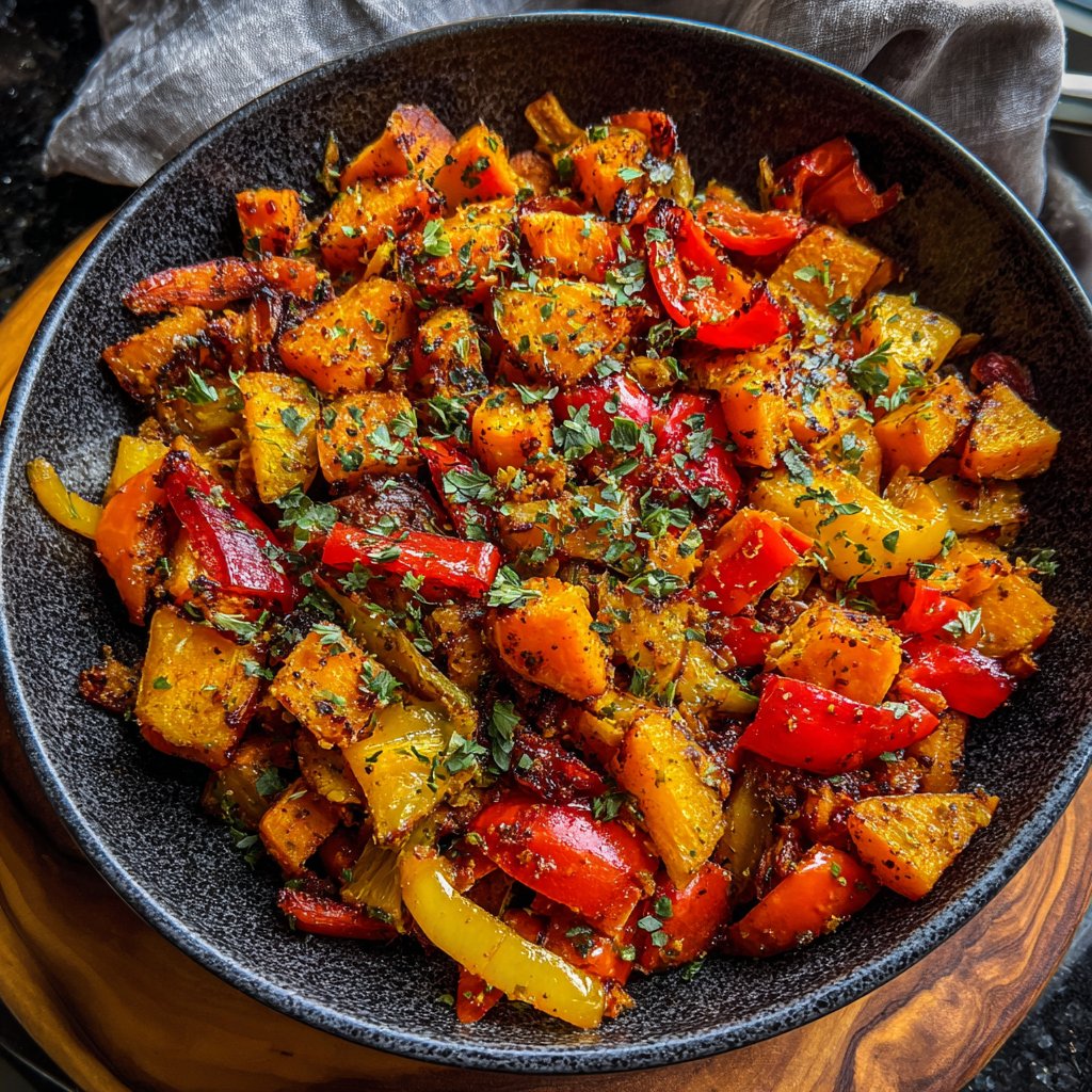 Vegetarisches Abendessen mit Süßkartoffelpfanne