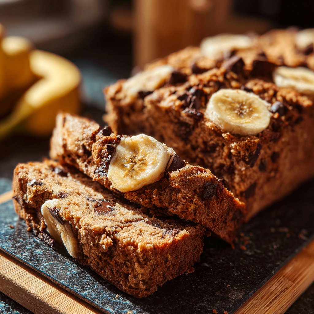 Bananenbrot mit Kakao und Banane